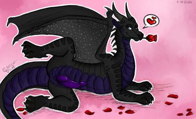 Nightwing Valentine (Wings_of_Fire)
art by cynical-blue
Keywords: wings_of_fire;nightwing;hivewing;hybrid;dragon;male;feral;solo;penis;presenting;holiday;cynical-blue