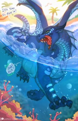 Time To Dive In (Wings_of_Fire)
art by darkdraconica
Keywords: wings_of_fire;seawing;dragoness;female;feral;solo;vore;suggestive;darkdraconica