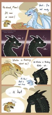 Mindreading 3 (Wings_of_Fire)
art by darkenstardragon
Keywords: comic;wings_of_fire;icewing;sandwing;nightwing;qibli;winter;moonwatcher;dragon;dragoness;male;female;feral;M/M;suggestive;humor;darkenstardragon