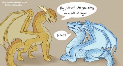 Sweet Ass 1 (Wings_of_Fire)
art by darkenstardragon
Keywords: comic;wings_of_fire;icewing;sandwing;qibli;winter;dragon;male;feral;M/M;suggestive;humor;darkenstardragon