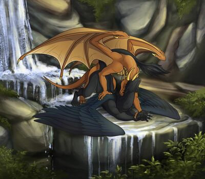 Fun at the Waterfall
art by darkforestt and fridaflame
Keywords: dragon;dragoness;male;female;feral;M/F;from_behind;suggestive;darkforestt;fridaflame