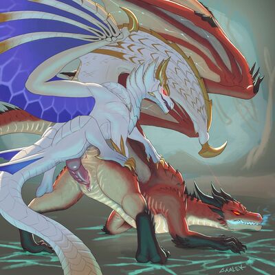 Malzeno and Safi-jiiva 
art by dhalek
Keywords: videogame;monster_hunter;malzeno;safi-jiiva;dragon;dragoness;male;female;feral;M/F;penis;from_behind;vaginal_penetration;dhalek