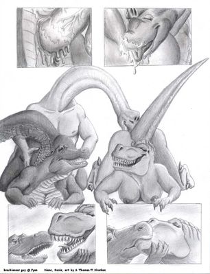 Mesozoic Menageatrois
art by dharken
Keywords: dinosaur;theropod;tyrannosaurus_rex;trex;sauropod;crocodilian;crocodile;male;female;anthro;breasts;M/F;threeway;penis;from_behind;oral;vaginal_penetration;vagina;closeup;spooge;dharken