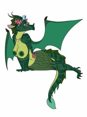 Queen_Oakley (Wings_of_Fire)
art by diaxis
Keywords: wings_of_fire;leafwing;dragoness;female;anthro;breasts;solo;suggestive;diaxis