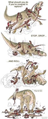 Dinosaur Safety Tip
art by isismasshiro
Keywords: comic;dinosaur;theropod;raptor;deinonychus;hadrosaur;iguanodon;feral;humor;non-adult;isismasshiro