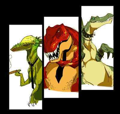 Dinos
unknown artist
Keywords: dinosaur;theropod;tyrannosaurus_rex;trex;spinosaurus;pachycephalosaurus;feral;non-adult