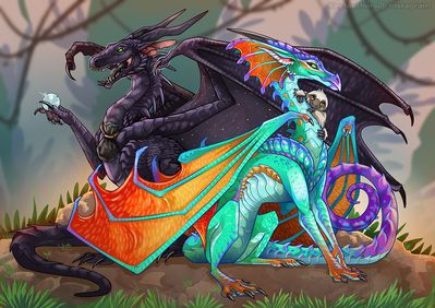 Glory and Deathbringer (Wings_of_Fire)
art by dirtiran
Keywords: wings_of_fire;nightwing;rainwing;glory;deathbringer;dragon;dragoness;male;female;feral;solo;non-adult;dirtiran