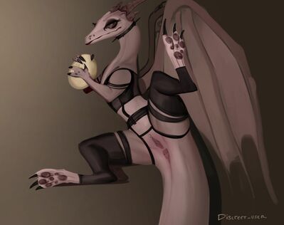 Goth Derg
art by discreet_user
Keywords: dragoness;female;feral;solo;vagina;presenting;lingerie;discreet_user