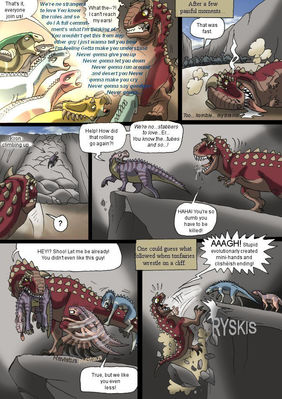 Disney Dinosaur 11
art by isismasshiro
Keywords: comic;disney_dinosaur;dinosaur;hadrosaur;iguanodon;theropod;carnotaurus;aladar;neera;kron;male;female;feral;non-adult;isismasshiro