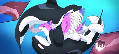 Orca Playtime
art by dolphinproject
Keywords: dragoness;furry;cetacean;orca;male;female;feral;M/F;threeway;spitroast;penis;cowgirl;vaginal_penetration;oral;internal;ejaculation;spooge;dolphinproject