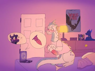 Video Call (Wings_of_Fire)
art by draconictonix
Keywords: wings_of_fire;seawing;icewing;dragoness;female;feral;solo;vagina;masturbation;dildo;suggestive;spooge;draconictonix