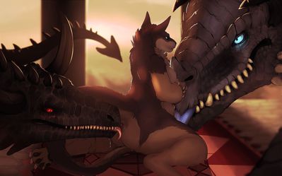 Yar Is The Cake
art by dradgien
Keywords: dragon;furry;canine;anthro;breasts;male;female;feral;M/F;threeway;oral;anal;rimjob;dradgien