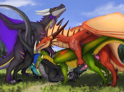 Foursome
art by dradmon
Keywords: dragon;male;feral;M/M;orgy;spitroast;penis;from_behind;anal;oral;spooge;dradmon