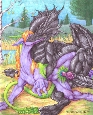 Dragons Spooning
art by iatro and thrack
Keywords: dragon;dragoness;male;female;feral;M/F;penis;spoons;vaginal_penetration;iatro;thrack