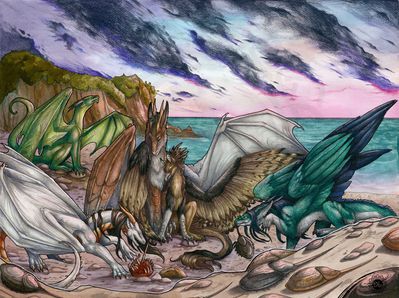 Migration Time
art by dragonlovers
Keywords: dragon;gryphon;feral;beach;non-adult;dragonlovers