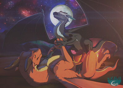 Camping Under The Starlight (Wings_of_Fire)
art by drakawa
Keywords: wings_of_fire;mudwing;nightwing;clay;starflight;dragon;male;feral;M/M;penis;cowgirl;anal;drakawa