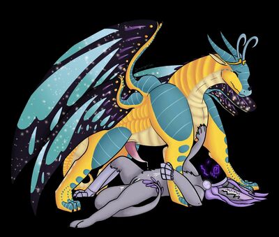 Hybrid and Protogen (Wings_of_Fire)
art by dreamingofcake
Keywords: wings_of_fire;nightwing;silkwing;hybrid;dragon;robot;protogen;male;female;feral;anthro;M/F;penis;vagina;missionary;suggestive;spooge;dreamingofcake