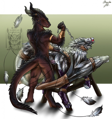 Breeding Rack
art by drerika
Keywords: dragon;dragoness;male;female;feral;anthro;M/F;bondage;penis;from_behind;vaginal_penetration;drerika