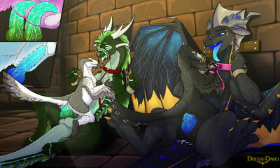 Dungeons and Dragons 1 (Wings_of_Fire)
art by dreyk-daro
Keywords: wings_of_fire;nightwing;seawing;hybrid;dragon;dinosaur;theropod;raptor;male;female;feral;M/F;bondage;penis;hemipenis;cowgirl;double_penetration;vaginal_penetration;anal;internal;dreyk-daro