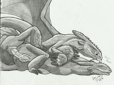 Dusk and Buck Mating
art by NightFury-Girl_21
Keywords: how_to_train_your_dragon;httyd;night_fury;dragon;dragoness;male;female;feral;M/F;penis;spoons;vaginal_penetration;spooge;NightFury-Girl_21