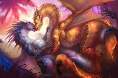 Desert Romance (Wings_of_Fire)
art by Echenel
Keywords: wings_of_fire;sandwing;icewing;qibli;winter;dragon;male;feral;M/M;missionary;suggestive;Echenel