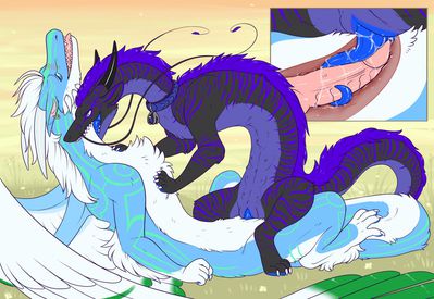 Azure and Sharra Mating
art by evillabrat
Keywords: eastern_dragon;dragon;dragoness;male;female;feral;M/F;penis;cowgirl;vaginal_penetration;internal;spooge;evillabrat
