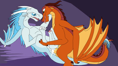 Skywing and Icewing (Wings_of_Fire)
art by feathertrail
Keywords: wings_of_fire;skywing;icewing;dragon;male;feral;M/M;penis;missionary;anal;spooge;feathertrail