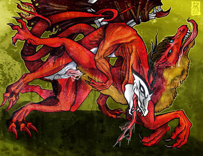 Dragons Mating
art by fishyboner
Keywords: dragon;dragoness;male;female;feral;M/F;penis;from_behind;vaginal_penetration;spooge;fishyboner