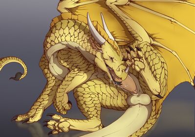 Gold (Wings_of_Fire)
art by flamingtitania
Keywords: wings_of_fire;sandwing;dragon;male;feral;solo;penis;oral;autofellatio;spooge;flamingtitania