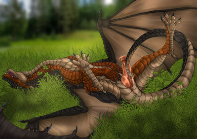 Showing Off In The Grass (Wings_of_Fire)
art by flamingtitania
Keywords: wings_of_fire;mudwing;dragon;male;feral;solo;penis;tailplay;masturbation;spooge;flamingtitania