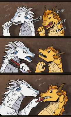 Teeth (Wings_of_Fire)
art by flawseer
Keywords: comic;wings_of_fire;sandwing;icewing;qibli;winter;dragon;male;feral;solo;humor;non-adult;flawseer