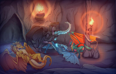 In A Cave (Wings_of_Fire)
art by forever_artist
Keywords: wings_of_fire;nightwing;sandwing;seawing;rainwing;hybrid;sunny;starflight;tsunami;glory;dragon;dragoness;male;female;feral;M/F;solo;penis;vagina;from_behind;vaginal_penetration;spread;forever_artist