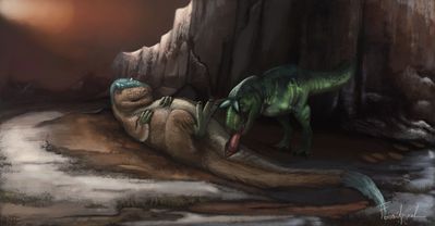 Yutyrannus and Carnotaurus 2
art by fossilpixel
Keywords: dinosaur;theropod;yutyrannus;carnotaurus;male;female;feral;M/F;penis;oral;fossilpixel