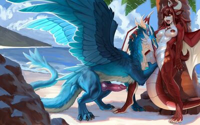 Beach Games
art by fridaflame and dsw7
Keywords: dragon;dragoness;male;female;feral;anthro;breasts;M/F;penis;vagina;oral;vaginal_penetration;beach;fridaflame;dsw7