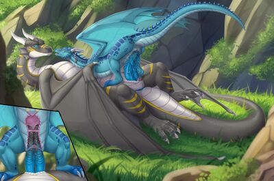 Miriizah and Zyristra
art by fridaflame
Keywords: dragon;dragoness;male;female;feral;M/F;penis;hemipenis;double_penetration;penis;cowgirl;vaginal_penetration;internal;fridaflame