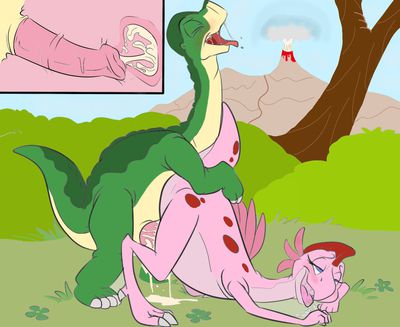 Shorty and Ruby (colored)
art by fuf 
colored by Dominik90
Keywords: cartoon;land_before_time;lbt;dinosaur;sauropod;apatosaurus;theropod;oviraptor;shorty;ruby;male;female;anthro;M/F;penis;from_behind;vaginal_penetration;internal;ejaculation;orgasm;closeup;spooge;fuf;Dominik90