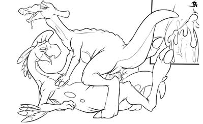Ducky's Mom and Ruby's Dad Mating
art by fuf
Keywords: cartoon;land_before_time;lbt;dinosaur;theropod;oviraptor;hadrosaur;duckys_mom;rubys_dad;male;female;anthro;M/F;penis;cowgirl;vaginal_penetration;closeup;spooge;fuf