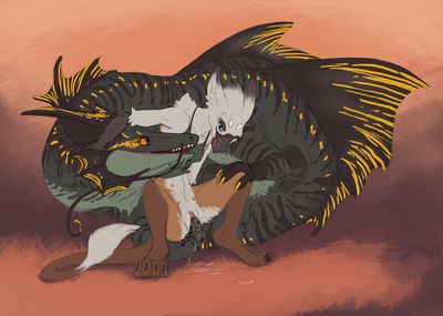 Dragoness x Gryphon 1
art by flamespitter
Keywords: dragoness;feral;gryphon;anthro;female;breasts;lesbian;tailplay;masturbation;vaginal_penetration;spooge;flamespitter