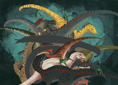 Dinosaur Pile
art by flamespitter
Keywords: jurassic_world;dinosaur;theropod;raptor;deinonychus;indoraptor;compsognathus;indominus_rex;male;female;feral;penis;vagina;orgy;spooge;flamespitter
