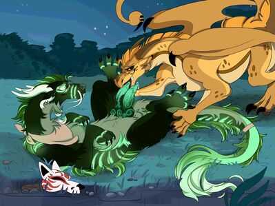 Qibli Loves You (Wings_of_Fire)
art by gdem
Keywords: wings_of_fire;eastern_dragon;sandwing;qibli;dragon;male;feral;M/M;penis;hemipenis;oral;spooge;gdem