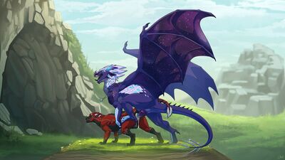 Draccus and Galaxy 2 (Wings_of_Fire)
art by gmerk
Keywords: wings_of_fire;icewing;nightwing;hybrid;dragon;felkin;male;feral;M/M;penis;from_behind;anal;spooge;gmerk