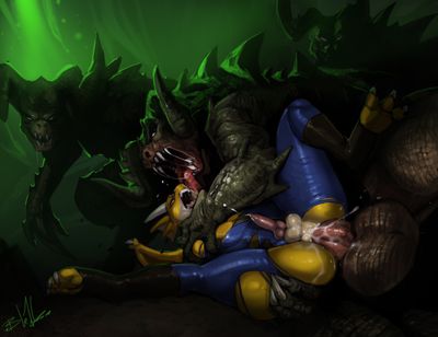 Deathclaw Meat
art by goat-kid
Keywords: videogame;fallout;lizard;reptile;deathclaw;dragon;male;anthro;M/M;penis;spoons;anal;spooge;goat-kid