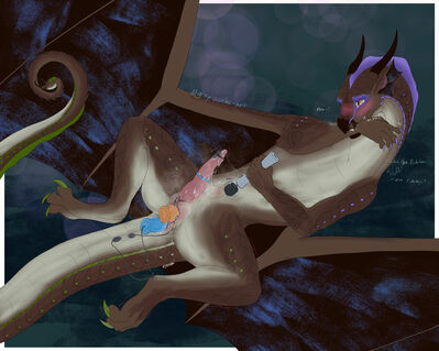 Overstimulation (Wings_of_Fire)
art by gray-scales
Keywords: wings_of_fire;sandwing;rainwing;hybrid;dragon;dragoness;male;female;herm;feral;solo;dildo;penis;anal;double_penetration;masturbation;vaginal_penetration;spooge;gray-scales