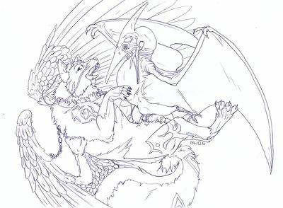 Pterodactyl Fun
art by gwon
Keywords: dinosaur;pterodactyl;feral;female;furry;canine;gryphon;hybrid;male;anthro;M/F;penis;cowgirl;cloacal_penetration;gwon