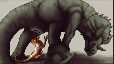 Trike and Raptor
art by herpydragon
Keywords: dinosaur;theropod;raptor;ceratopsid;triceratops;male;female;feral;M/F;penis;cloaca;suggestive;macro;spooge;herpydragon