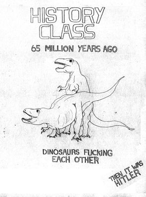 History Class
unknown artist
Keywords: dinosaur;theropod;tyrannosaurus_rex;trex;male;female;feral;anthro;M/F;from_behind;humor