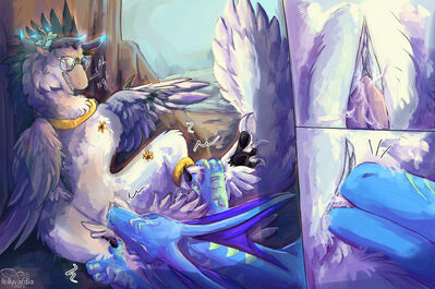 Raptor Pleasured
art by hollyvardia
Keywords: dragon;dinosaur;theropod;raptor;male;female;feral;M/F;oral;vaginal_penetration;closeup;spooge;hollyvardia
