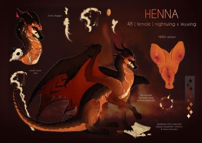 Henna Reference (Wings_of_Fire)
art by honeypawws
Keywords: wings_of_fire;skywing;nightwing;hybrid;dragoness;female;feral;solo;vagina;closeup;reference;honeypawws