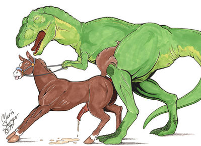TRex and Horse
art by chris_sawyer
Keywords: dinosaur;theropod;tyrannosaurus_rex;trex;furry;equine;horse;male;feral;M/M;from_behind;penis;anal;spooge;bondage;chris_sawyer