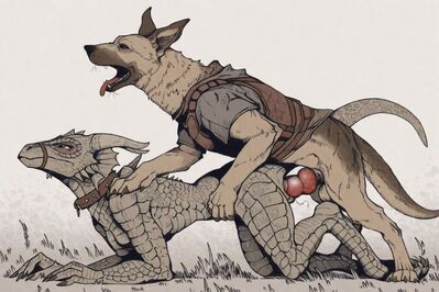 Dog and Lizardman
art by hyperion
Keywords: lizardman;furry;canine;dog;male;female;anthro;feral;M/F;penis;from_behind;cloacal_penetration;spooge;hyperion